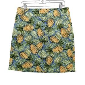 Talbots Pineapple Print Skirt Women's Blue Green Yellow Size‎ 8 Stretch Cotton